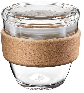 KeepCup Brew Cork Quicksip Tempered Glass Reusable Coffee Cup/Travel Mug with Natural Cork Band and Clear Spill Proof Lid - 8oz/227ml