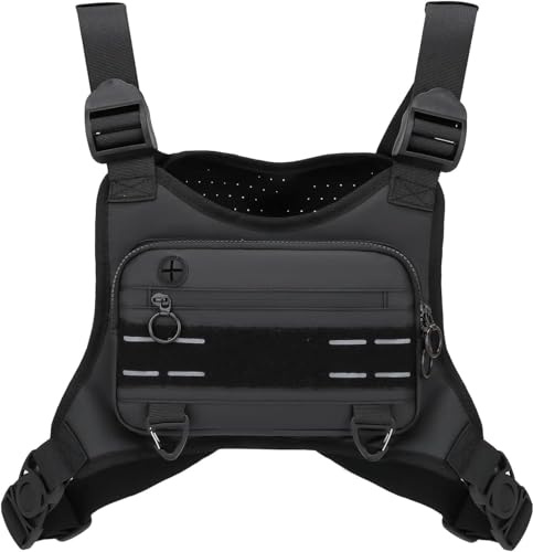 Bolsa de pecho deportiva para hombres y mujeres, ligera, para uso diario, chaleco para correr, soporte para teléfono con almacenamiento adicional para entrenamientos, viajes, motociclismo, negro
