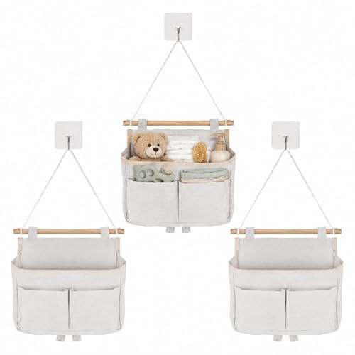 GETRICH 3 Stück Hängeorganizer 3 Fächer Hängende Aufbewahrungstasche, Beige | Tür Organizer Leinen Hohe Kapazität Hängeaufbewahrung Organizer Hängend mit 3 Haken Hängeorganizer Tür für Bad Büro Zuhause