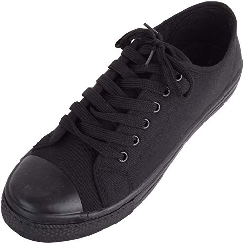 Womens Canvas Lace Up Trainers Sneakers Plimsolls with Rubber Toe Cap