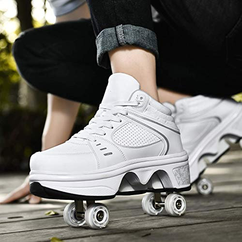 DHTOMC Schuhe Mit Rollen Skateboardschuhe,Inline-Skate,2-in-1-mehrzweckschuhe Mit 7 Farbwechselnden Lichtern,verstellbare Quad-rollschuh-Stiefel-männliche Und Weibliche,EUR33