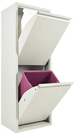 StarMart Mülleimer für Mülltrennung | EcoPatty | Mülltrennung | Metallschrank | platzsparend | Innen- und Außenbereich | 2 Fächer | 2 Eimer | 30 Liter | fertig montiert | weiß