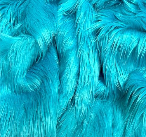 EOVEA Shaggy-Kunstfellstoff, 1,5 m breit, flauschiges, weiches Kunstfell-Material zum Nähen, Basteln, für Kostüme, Polster und Heimdekoration, Langflor-Plüschstoff, Türkis, 0,94 m