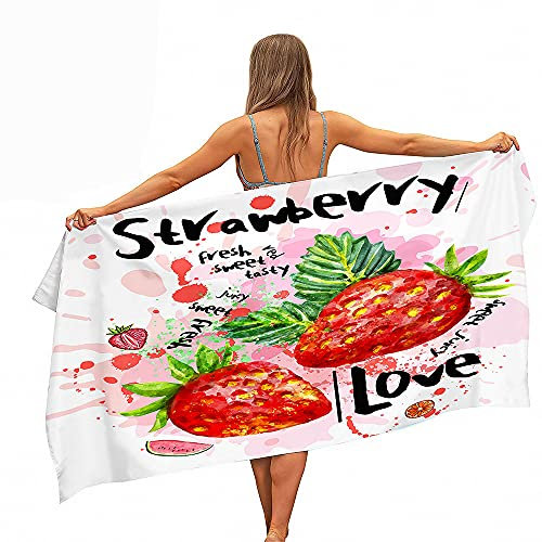 Größe Strandtuch Mikrofaser XL XXL Super Saugfähig Schnelltrocknend 3D Rosa Erdbeere Junge Sporthandtuch Schwimmen, Surfen, Yoga, Strandliegetuch (Farbe 1,100 x 200 cm)