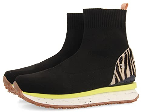 Sneakers tipo calcetín negras con detalles en animal print colores pastel y flúor para mujer doennange