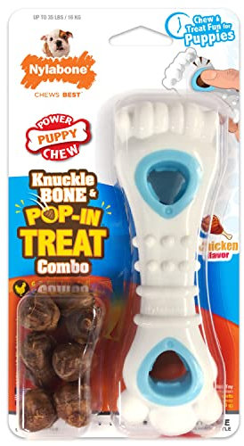 Nylabone Puppy Power Chew Knuckle Bone & Pop-In Puppy Treat Toy Combo Chicken Medium/Wolf (1 Count)