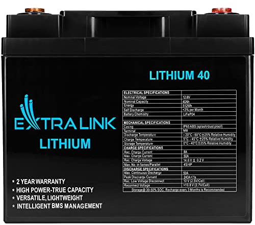 Extralink, Batterie LiFePO4, BMS sans entretien, batterie au phosphate de fer lithium, idéale pour camping-cars, yachts, batterie 12 V lithium, sans effet mémoire, batterie solaire 12 V