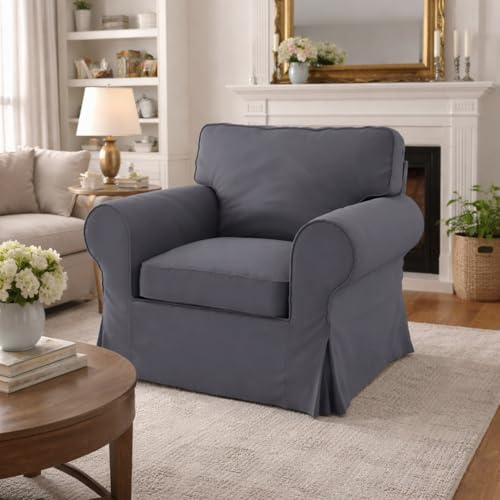 HomeTown Market Strapazierfähiger Sofabezug Ersatz kompatibel für IKEA Ektorp Sofa Cover. Slipcover nur. Sofa Nicht inbegriffen. (Polyester Sessel Dunkelgrau)