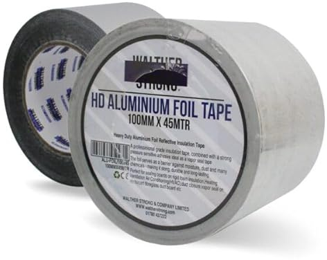 Walther Strong 50mm x 45m Aluminium Foil Tape Insulation Tape For Insulating And Sealing Duct. Easy Tear and Peel Aluminium Tape Heat Resistant Tape. Moisture and Chemical Resistant Tape