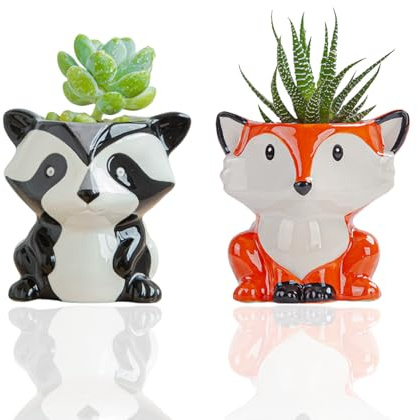 Mini Blumentöpfe Keramik Flower Pot Ceramic Keramik Sukkulenten Töpfe Kawaii Blumentöpfe Niedlicher Garten Blumentopf For Sukkulenten Home Office Desk Shelf Window Décor(Zibetform,Fuchsform)