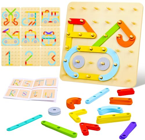 DAOUZL Montessori Steckbrett Puzzle, Holzpuzzle Montessori Spielzeug, Holz Geobrett Lernspielzeug, Peg Board Kinder Spielen, Geschenk Kinderspielzeug für Mädchen Junge 3 4 5 Jahre