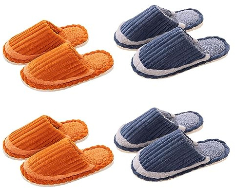 Teceyfeet Set di 4 Paia di Pantofole da Casa, Ciabatte Ospiti Invernali Pelose per Donna e Uomo - Lavabili, Scarpe Interne in Memory Foam, Casual Slipper
