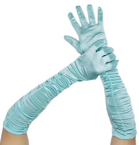 Wambere Damen Lang Handschuhe Satinhandschuhe Abendhandschuhe Opernhandschuhe Sexy Hochzeitshandschuhe für Mädchen Frauen Halloween Karneval Cosplay Teeparty Maskeradeparty Party Kostüm,blauer See