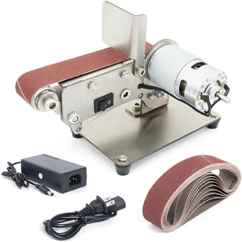 ZbOLi Máquina de Correa eléctrica, máquina pulidora de Bricolaje, máquina rectificadora de ángulo Fijo, lijadora de Banda Vertical de Escritorio con Cuchilla para Trabajo de Metales