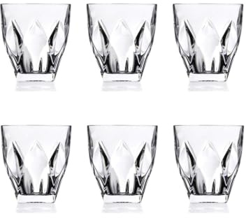 Set 6 Bicchieri per Acqua, Vino e Bibite - Set di Bicchieri da Tavola con Decorazione a Diamante, in Vetro, 95x88mm, 33cl