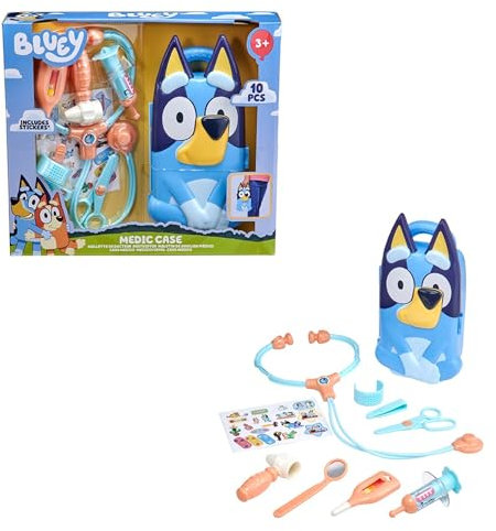 HTI Bluey's Medic Case | Comprend plus de 10 accessoires avec étui de transport | Kit médical d'urgence pour enfants | Jouets éducatifs pour jeux de rôle | 3+