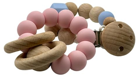 LaaLeeLuuu | Beißring Baby | Mit Liebe gemacht | Für Mädchen & Junge | Spielzeug aus Silikon & Holz | Zahnungshilfe für Neugeborene | Rosa und Blau (Rosa)