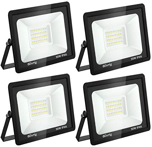 4PCS 30W Spot LED Exterieur, 3000LM 6000K Projecteur pour Garage Jardin | Projecteur LED Extérieur, Blanc Froid, Luminosité 120°, IP66 Étanche, Éclairage de Extérieur pour Cour Patio Parking