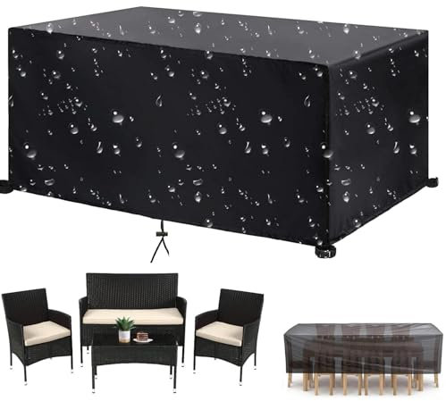 Leju Art Gartenmöbel Abdeckung Wasserdicht-390x265x75cm(LxWxH) Multi Größe Schwerlast 420D Oxford Gewebe Regenschutz und Staubfest Abdeckplane Gartenmöbel Schutzhülle Gartentisch Abdeckhaube-Schwarz