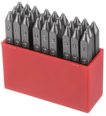 sourcing map Briefstempel-Set, 1 mm, hoher Werkzeugstahl, A-Z und Stanzwerkzeug, Metallstempel-Set, Hammer, Handstanzer für Metall, Kunststoff, Holz, Leder, Messing, Stempel, 27-teilig