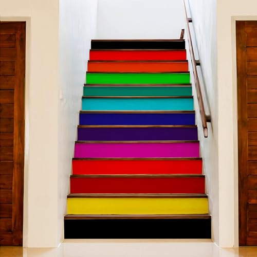 Rainbow Stair Riser Stickers - Decoration Strips Stairway Ladder Steps 35 inches/Rainbow
