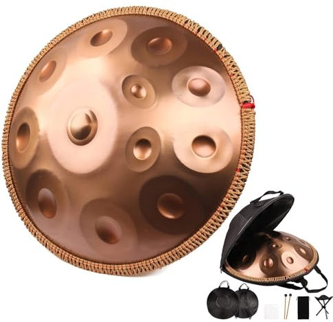 ORANGES 432Hz Handtrommel Instrument Zungentrommel 440Hz D-Moll Professionell Handpan Stahltrommel mit Handpan Ständer Tragetasche Trommelstöcken Reinigungstuch(432Hz,12 Notes)