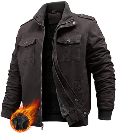 PASUDA Vinterjacka för män fleecefodrad kappa varm bomull militärjacka bomber cargorockar med flera fickor termiska tjocka vindjacka för arbete vardag utomhus, Mörkgrått, XXL