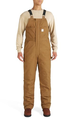 HISEA Men's Insulated Bib Overalls, Winter Water Resistant Duck Canvas Overall, Loose Fit Utility Workwear for Cold Weather