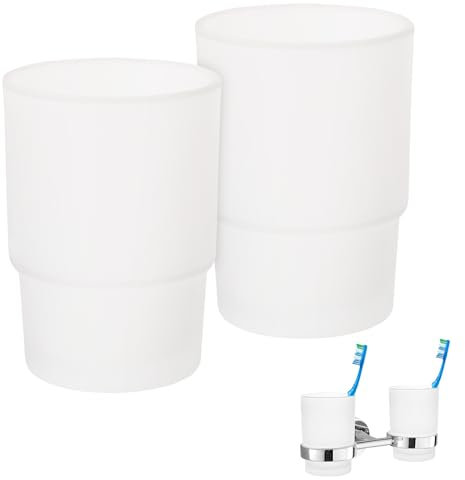 Dokeno Tazza Per Spazzolare, 2 Pezzi Bicchiere di Vetro di Ricambio per Portaspazzolino da Parete, Riutilizzabili Bicchieri Per Collutorio, Tazza Universale per Accessori da Bagno (Glassata)