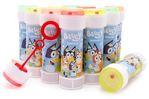 Toyland® Pack of 12 Bluey Bubbles With Wands, 60ml Solution & Maze Lid