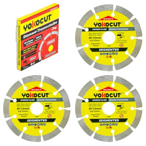 YOKOCUT Diamanttrennscheibe 115mm, Diamant trennscheiben set 3-tlg. universal Trennscheibe für Stein, Beton, Granit, Mauerwerk, Ziegel Zubehör Winkelschleifer