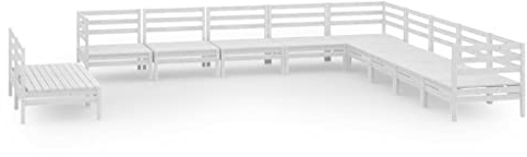 WEMYUFURN 11-TLG. Garten-Lounge-Set Massivholz Kiefer Weiß, Outdoor-Sitzgruppe, Terrassen-Lounge-Set, Garten-Couchgarnitur - Wetterbeständig, Komfortabel - für Terrasse, Garten und Balkon
