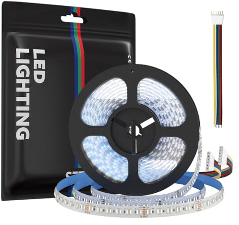 SEZO 5050 RGBCCT LED Streifen lichter 5 in 1 RGB+Warmweiß 3000K-6000K 12V 5M 96LEDs/M IP30 Nicht wasserdicht RGBW RGBWW Superhelles led band für die Beleuchtung zu Hause und im Schlafzimmer