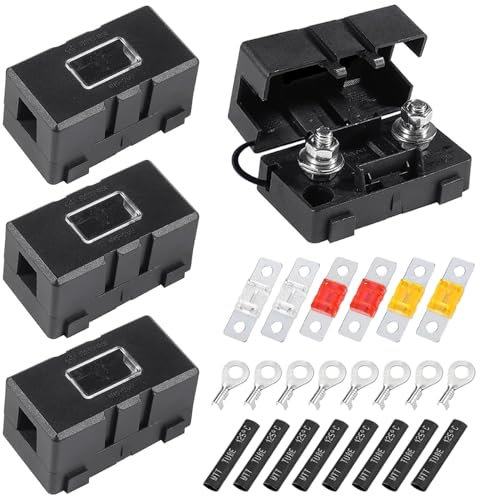 Porte-fusibles MIDI, 4 porte-fusibles ANS avec fusibles de 40 A, 50 A, 80 A Amp et porte-fusible midi à 8 bornes pour voitures, camions et véhicules (noir)