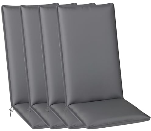 Outsunny Lot de 4 Coussins de Chaise d'extérieur Galette de Chaise à Dossier Haut Attaches et Bande réglable Tissu Teint en Fil Anti-décoloration UPF50+ pour Jardin terrasse Balcon 124x50x5cm Gris
