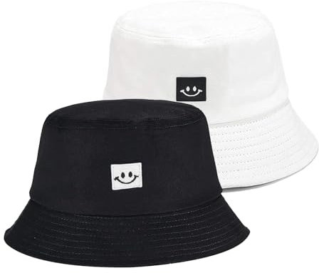 SEFIRST 2 Stück Fischerhüte Bucket Hat, Sonnenhut Baumwolle Bucket Hut Fischerhut Anglerhut für Damen Herren, UV-Schutz Faltbar Sommermütze Freizeithut Herbst Wandern Camping Reisen (Schwarz, Weiß)