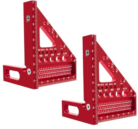 Tofelf 3D-Gehrungswinkel Multifunktional 22.5-90 Winkelmaß Aluminiumlegierung Hochpräzises Layout-Messwerkzeug Anreisswerkzeug Holzbearbeitungs-Messwerkzeuge für Tischler, Ingenieur Rote