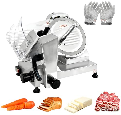 CTJ Commercial 10 Meat Slicer Electric Food Slicers 150W Meat Cutter Machine for Commercial and Home Use with Cut-Resistant Gloves for Cutting Deli, Vegetables, Hard Bread, Cheese, Ham