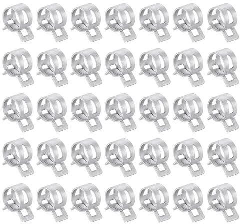 sourcing map 50pcs Spring Band Type Hose Clamps 11mm Fuel Line Hose Spring Clip Silicone Vacuum Hose Pipe Clamp Low Pressure Tube Clip Fastener, Silver