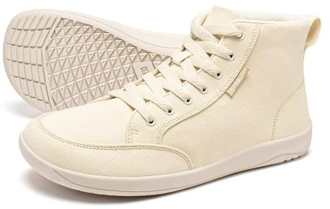 HOBIBEAR Women Wide Toe Box Trail Running Shoes High Top Barefoot Canvas Sneakers Zero Drop Sole Minimalist for Outdoor Casual Gym Hiking Trekking Travel Training Walking Jogging Beige