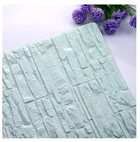 PVC Wall Panels,3D Wall Panels 6Pcs DIY Self Adhesive 3D Wall Stickers Bedroom Waterproof Foam Brick Room Wallpaper Home Decor Living for Kids(Blue)