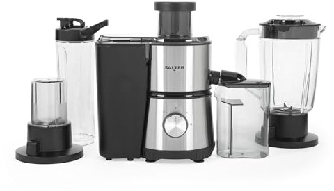 Salter Extracteur de Jus & Blender 4 en 1 – Extracteur de Fruits & Préparateur de Smoothies, Blender avec Bol de 1L, Inclut une Bouteille Sport de 600ml, Moulin à Café, 2 Vitesses & Fonction Pulse