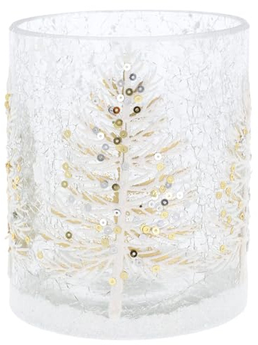 Xmas Crackle White Tree Tealight Holder Large – Festive Glass Candle Holder for Christmas