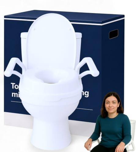 Toilettensitzerhöhung, 3-Fach höhenverstellbar von FabaCare, 6 cm mit Deckel und Armlehnen, stabile Ausführung bis 130 kg, Wechsel System 6cm,12cm, 15cm