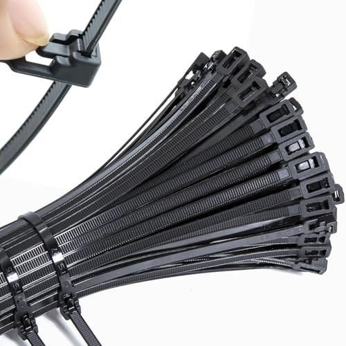Bridas Plastico Verdes 200 x 4,8 mm Bridas Reutilizables Resistentes UV Para Cable Management, Oficina, Hogar, jardinería 100 Unidades (Negras)