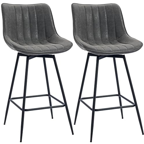 HOMCOM Swivel Bar Stools Set of 2 Backrest Height Adjustable, Footrest Grey