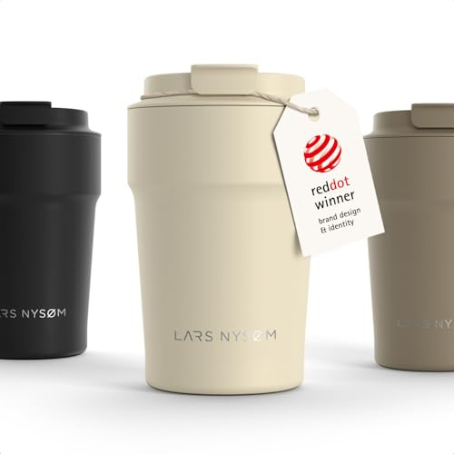 LARS NYSØM Taza térmica café para llevar 380ml | Travel Mug 0,38 L con aislante | Base de silicona antideslizante | Travel Mug de Acero Inoxidable para Café y Té (Almond Beige - Powder, 380ml)