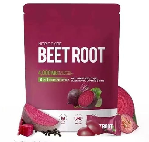 Betterave 8-en-1 Premium Energy - Extrait de betterave, extrait de pépins de raisin, extrait de poivre noir, vitamines C et B12