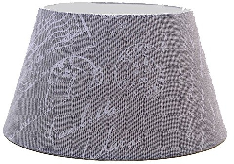 Lampenschirm für Tischleuchte in Rund Postmark Leinen Grau Text Weiß TL 40-30-22
