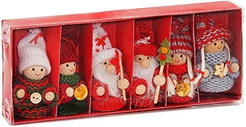 BRUBAKER - Suspensions pour Sapin de Noël - 6 Pièces - Lutins/Bonhommes tricotés - Figurines en Bois & Crochet - Décoration Arbre de Noël - Hauteur 8 cm